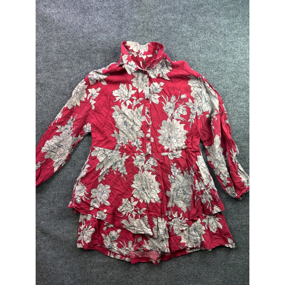Free People Shake It Peony Floral Mini Dress XS Button Front Boho Long Sleeve
